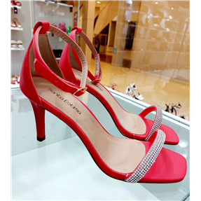 sandalia feminina vermelha com brilho  8600590